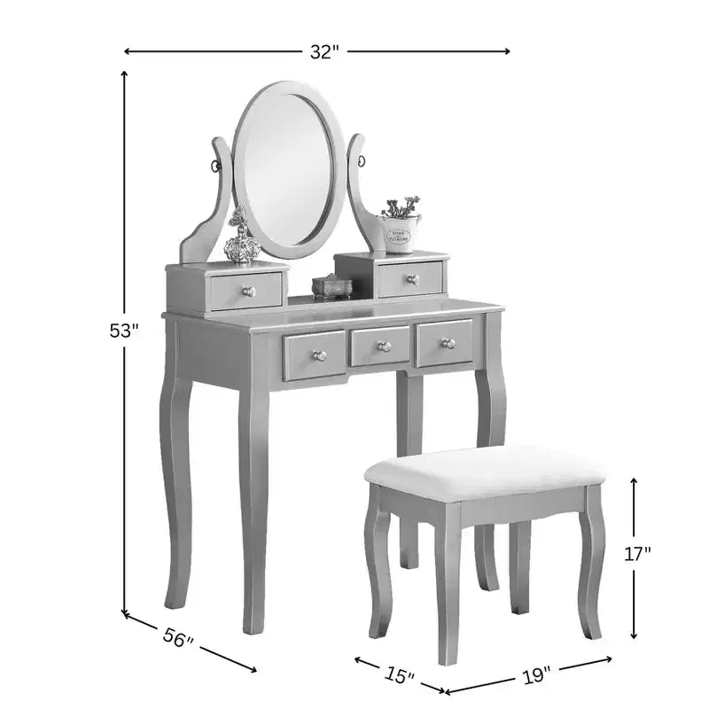 Ensemble coiffeuse et tabouret en bois argenté Ashley de Roundhill Furniture