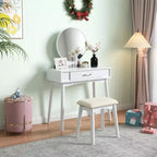 Maly Contemporary Wood Vanity and Stool Set, White
