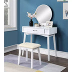 Ensemble coiffeuse et tabouret Maly en bois contemporain, blanc