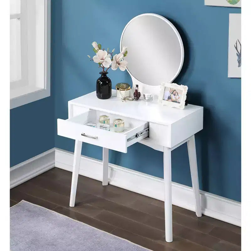 Ensemble coiffeuse et tabouret Maly en bois contemporain, blanc