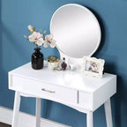 Ensemble coiffeuse et tabouret Maly en bois contemporain, blanc