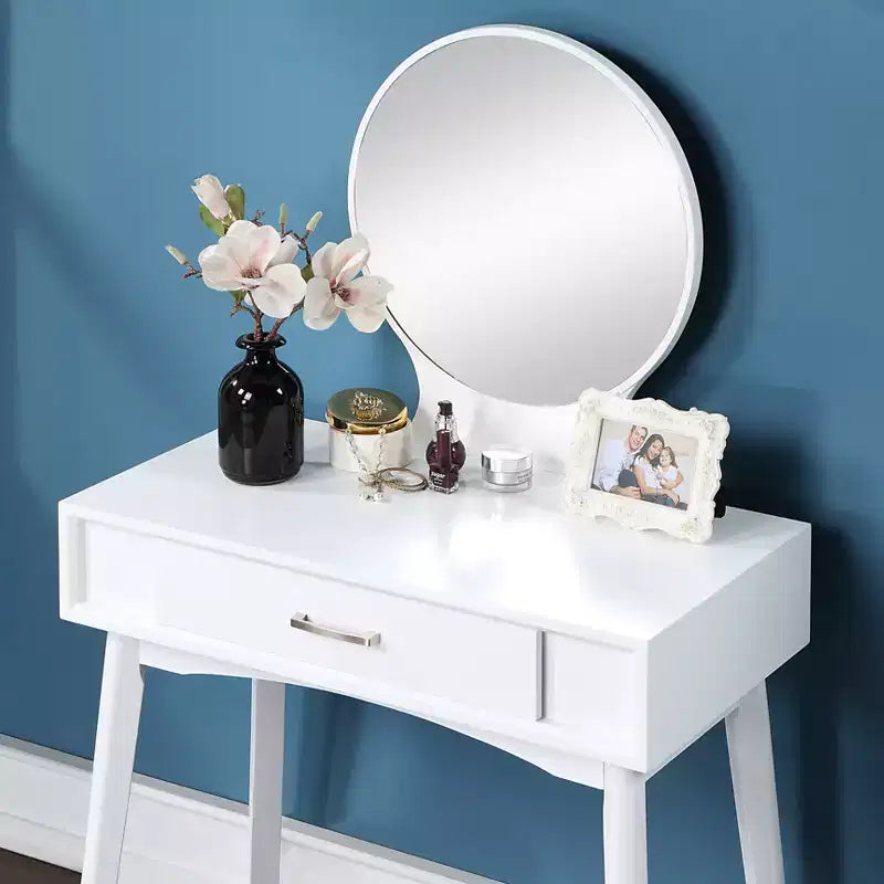 Ensemble coiffeuse et tabouret Maly en bois contemporain, blanc