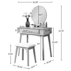 Ensemble coiffeuse et tabouret Maly en bois contemporain, blanc