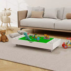 Table de jeu et organisateur de jouets 2 en 1 compatible avec les Lego, pour rangement sous le lit ou le canapé - Blanc (38 x 18,7 x 5,9)
