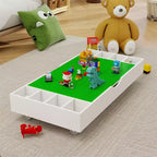 Table de jeu et organisateur de jouets 2 en 1 compatible avec les Lego, pour rangement sous le lit ou le canapé - Blanc (38 x 18,7 x 5,9)