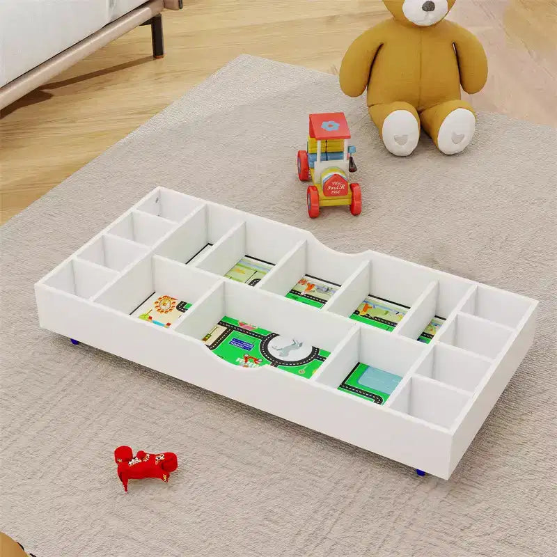 Table de jeu et organisateur de jouets 2 en 1 compatible avec les Lego, pour rangement sous le lit ou le canapé - Blanc (38 x 18,7 x 5,9)