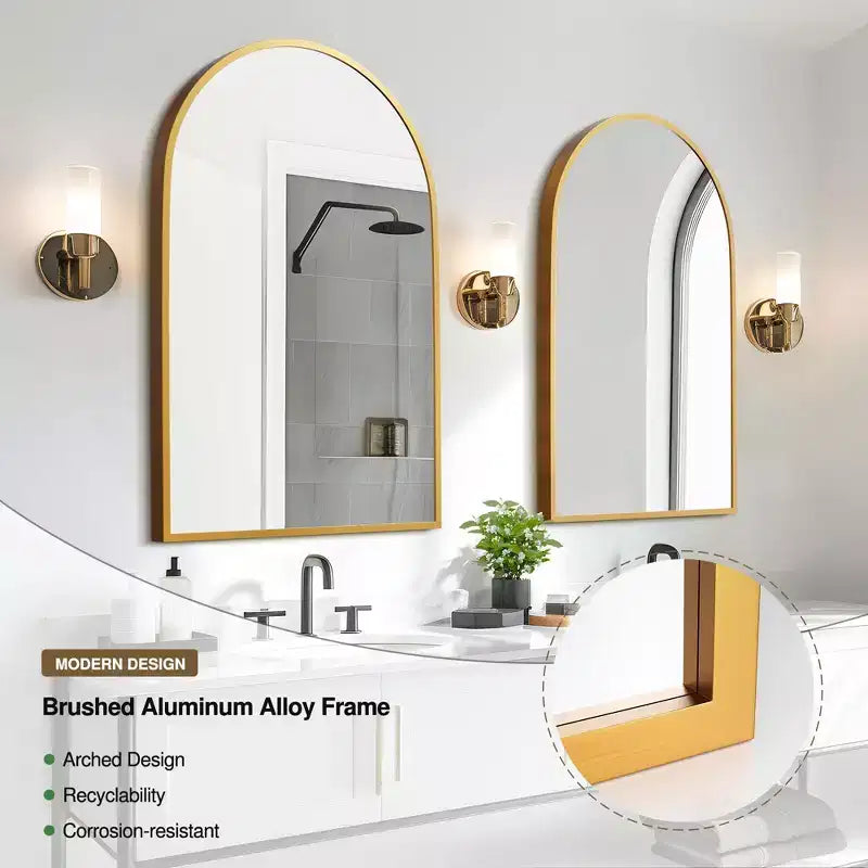 Dovelina Lot de 2 miroirs muraux modernes en arc pour salle de bain