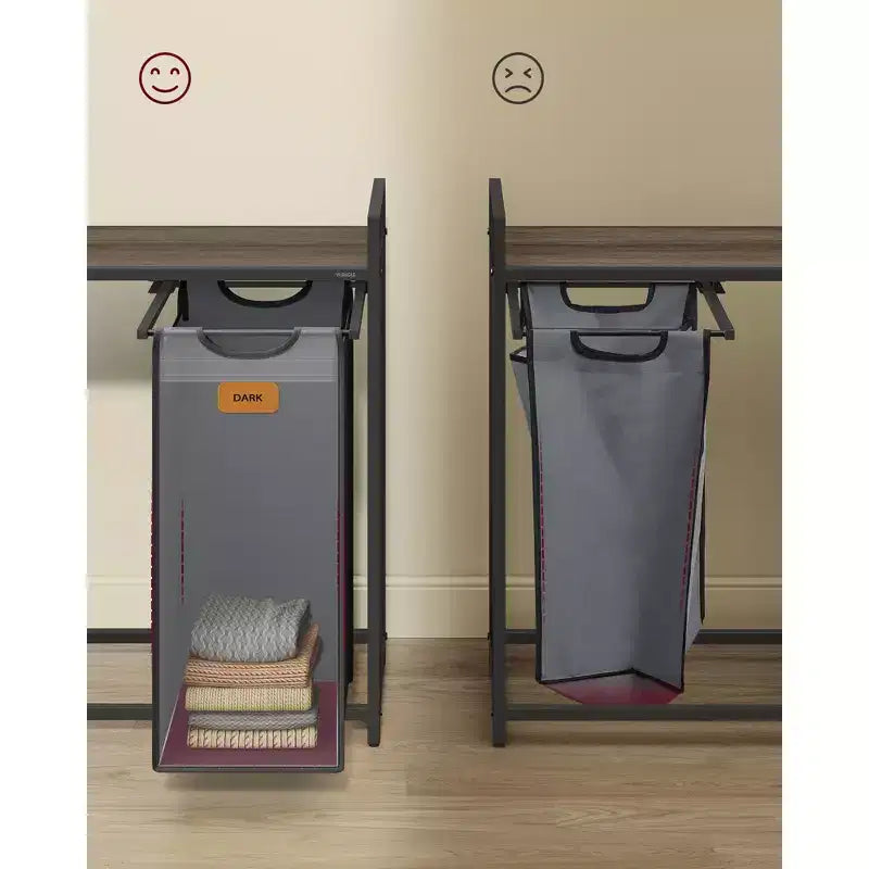 VASAGLE Panier à linge avec 3 compartiments, 100 L (26,4 gal) Séparateur de linge, Chariot à linge roulant avec étagères, Petites poches latérales