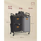 VASAGLE Panier à linge avec 3 compartiments, 100 L (26,4 gal) Séparateur de linge, Chariot à linge roulant avec étagères, Petites poches latérales