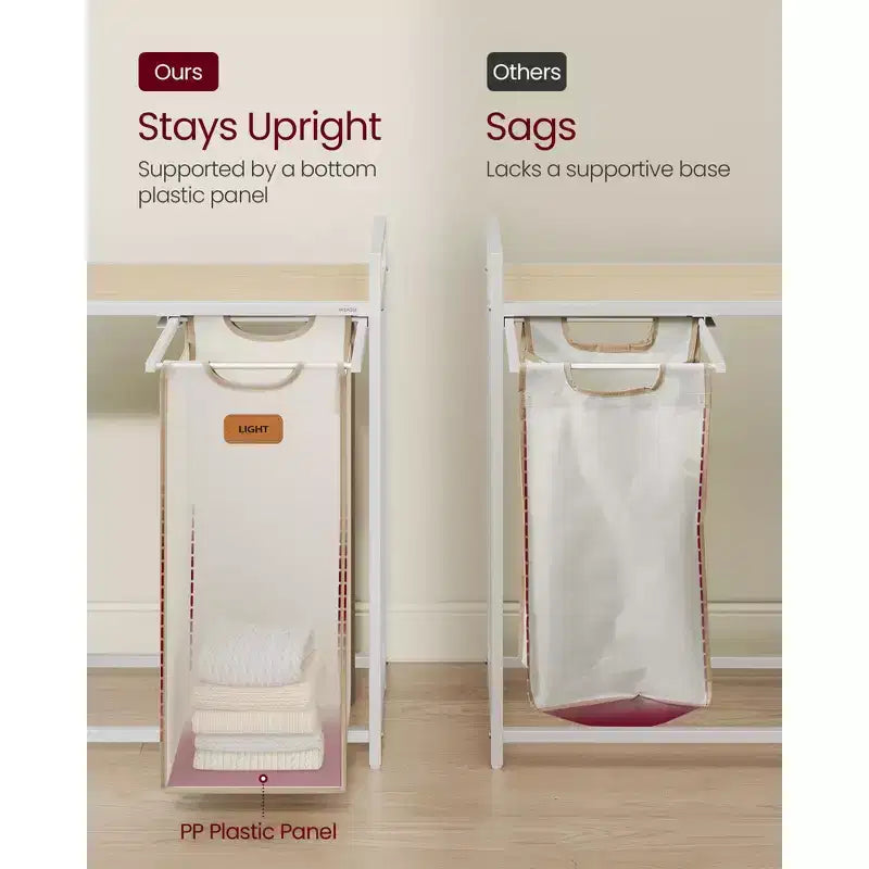 VASAGLE Panier à linge avec 3 compartiments, 100 L (26,4 gal) Séparateur de linge, Chariot à linge roulant avec étagères, Petites poches latérales