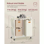 VASAGLE Panier à linge avec 3 compartiments, 100 L (26,4 gal) Séparateur de linge, Chariot à linge roulant avec étagères, Petites poches latérales