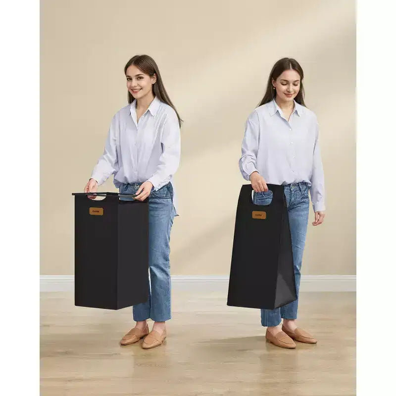 VASAGLE Panier à Linge Double, 100 L, Chariot à Linge Roulant avec Étagères, Noir Encre et Gris Colombe