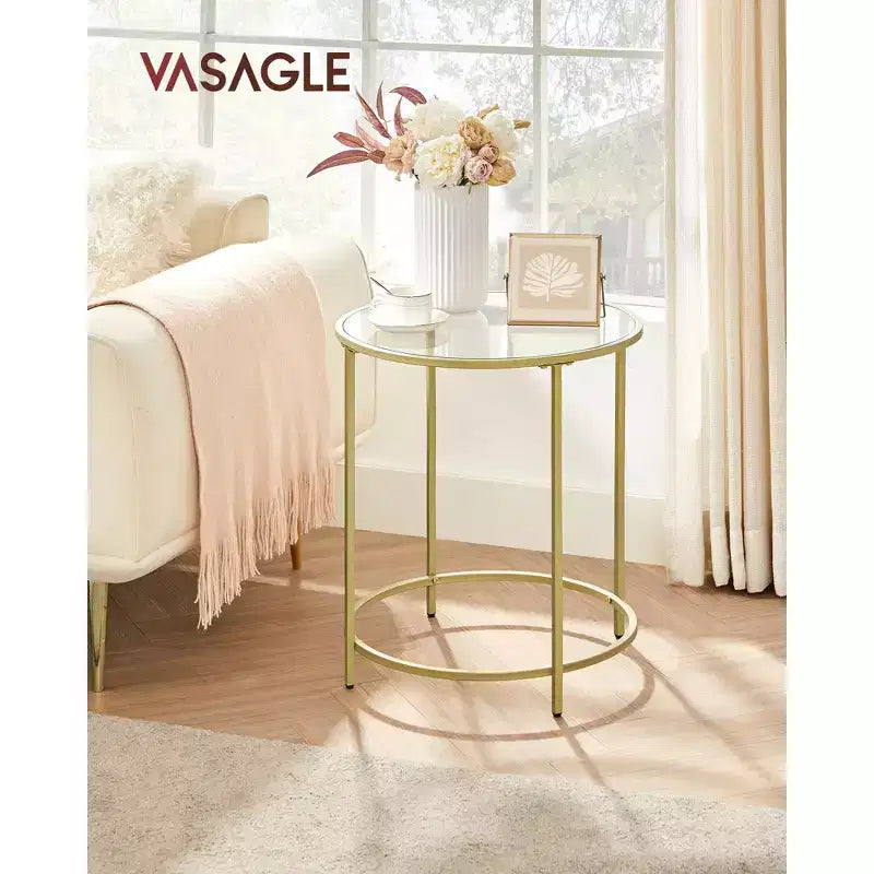 VASAGLE Tables d'appoint rondes, lot de 2, Tables d'appoint en verre avec cadre en métal, Tables basses noires de style moderne