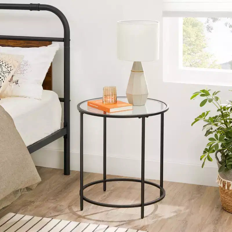 VASAGLE Tables d'appoint rondes, lot de 2, Tables d'appoint en verre avec cadre en métal, Tables basses noires de style moderne