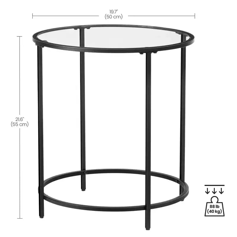 VASAGLE Tables d'appoint rondes, lot de 2, Tables d'appoint en verre avec cadre en métal, Tables basses noires de style moderne