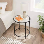 VASAGLE Tables d'appoint rondes, lot de 2, Tables d'appoint en verre avec cadre en métal, Tables basses noires de style moderne
