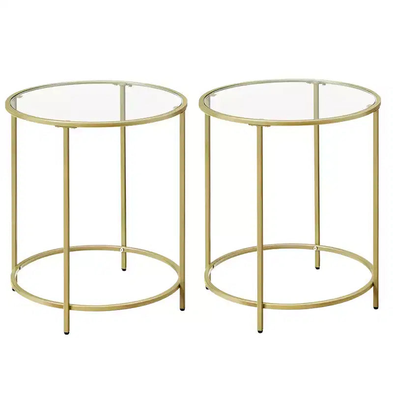 VASAGLE Tables d'appoint rondes, lot de 2, Tables d'appoint en verre avec cadre en métal, Tables basses noires de style moderne