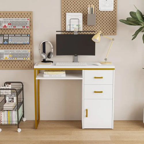 38.19 W Particle Board Computer Desk Manicure Table with 2 Drawers and 1 Cabinet