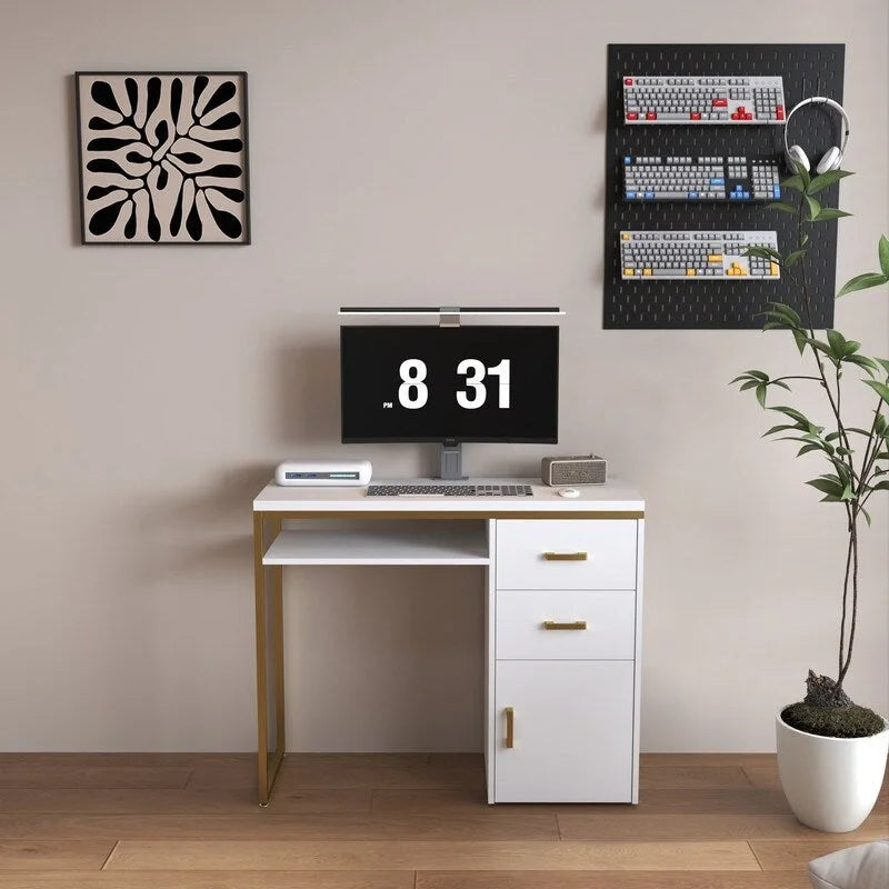 Bureau informatique avec plateau en particules de 38,19 po, table de manucure avec 2 tiroirs et 1 armoire