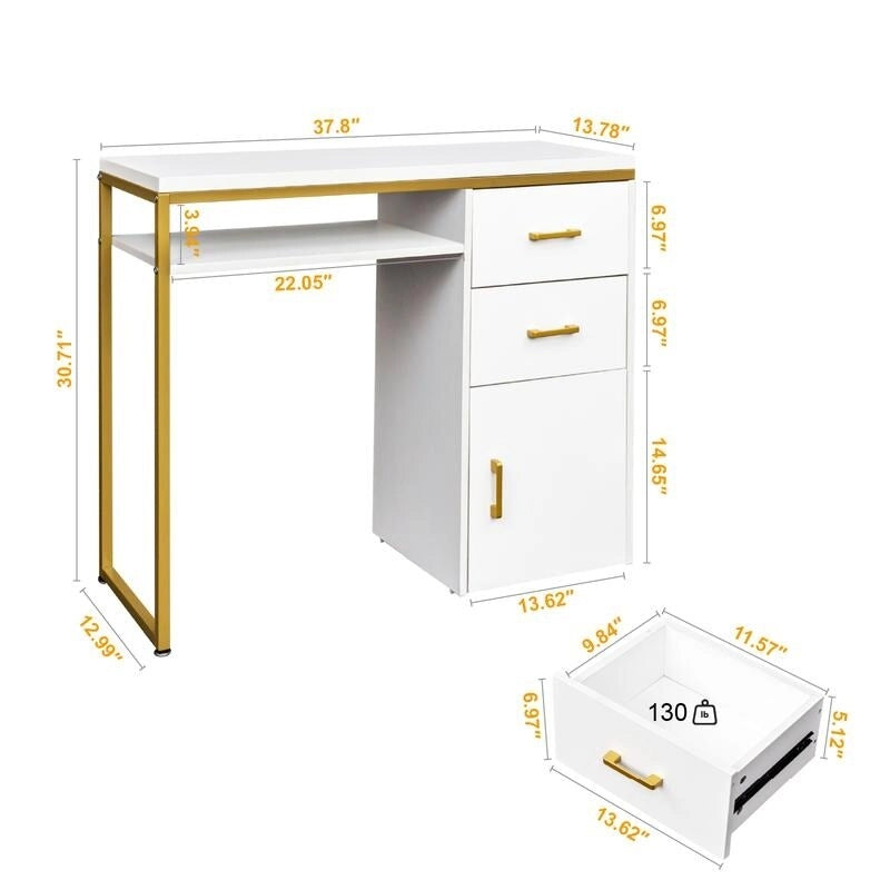 Bureau informatique avec plateau en particules de 38,19 po, table de manucure avec 2 tiroirs et 1 armoire