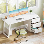 Bureau informatique blanc avec tiroirs, table d'étude moderne de 140 cm pour bureau à domicile