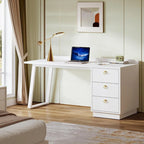 Bureau informatique blanc avec tiroirs, table d'étude moderne de 140 cm pour bureau à domicile