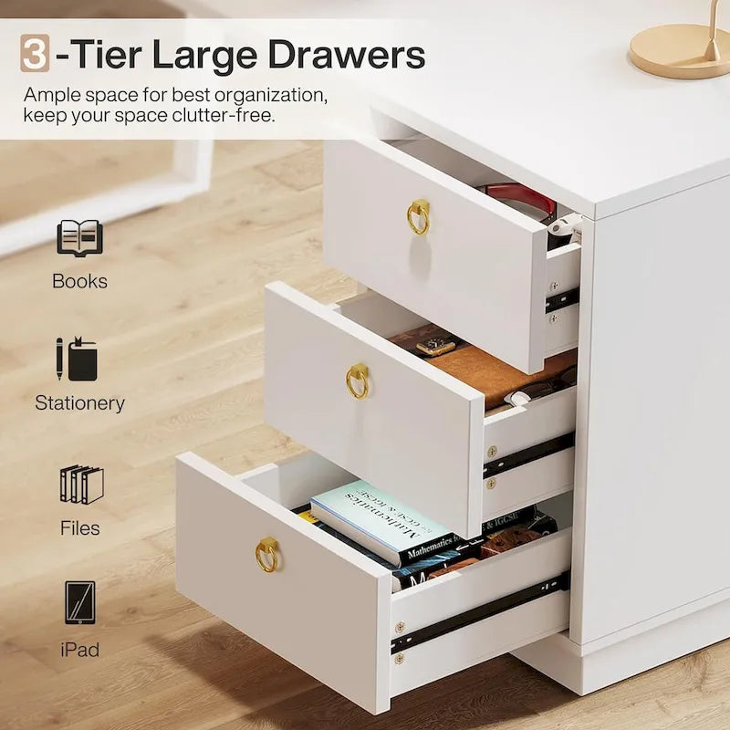 Bureau informatique blanc avec tiroirs, table d'étude moderne de 140 cm pour bureau à domicile