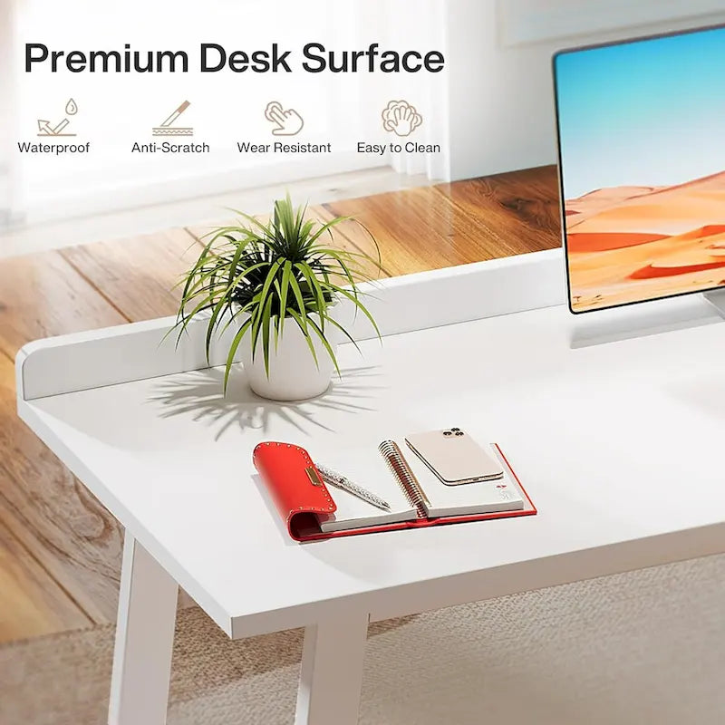 Bureau informatique blanc avec tiroirs, table d'étude moderne de 140 cm pour bureau à domicile
