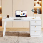 Bureau informatique blanc avec tiroirs, table d'étude moderne de 140 cm pour bureau à domicile