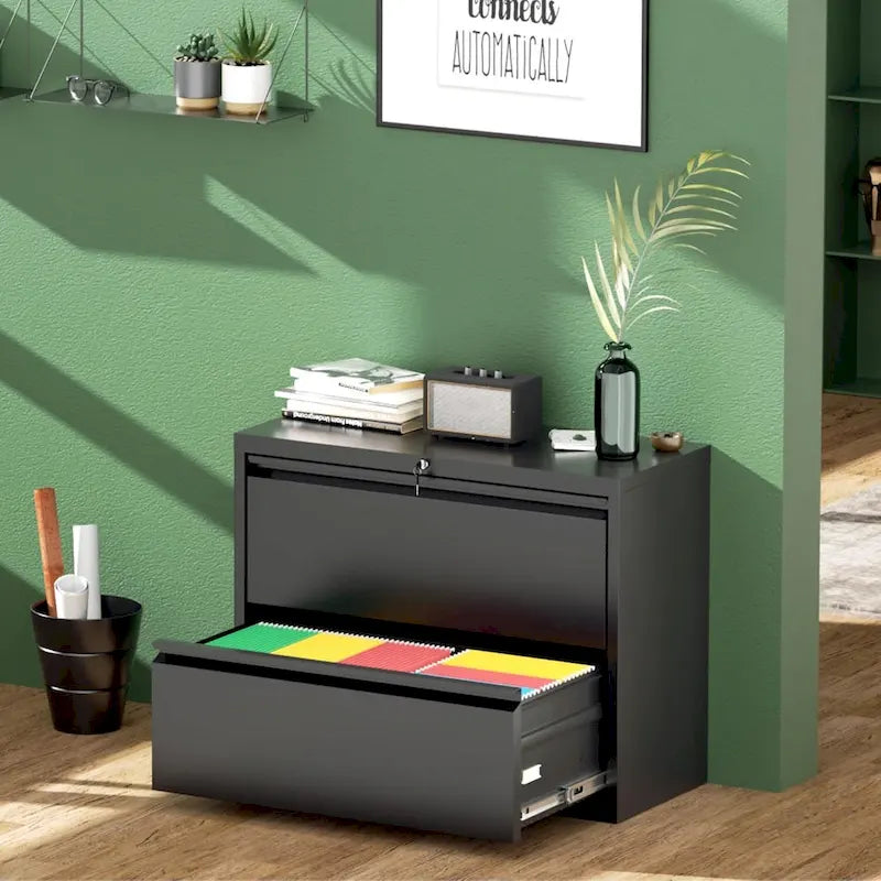 2 Drawer Metal Lateral Filing Cabinet with Lock