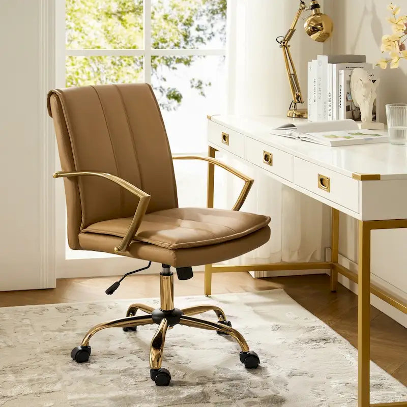 Fauteuil de bureau à bascule en cuir moderne Ignacio avec piètement en métal