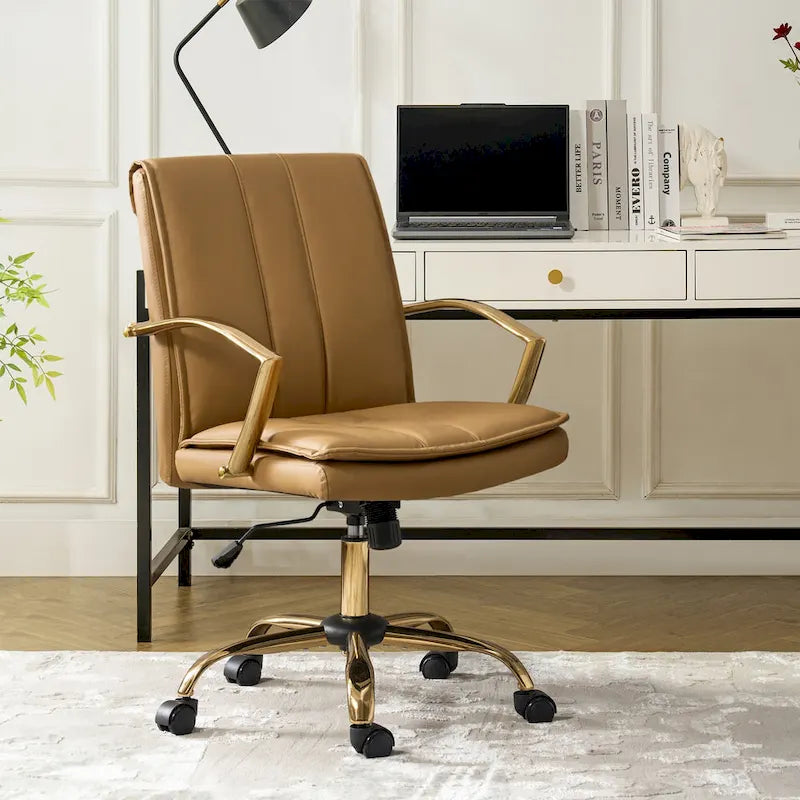 Fauteuil de bureau à bascule en cuir moderne Ignacio avec piètement en métal