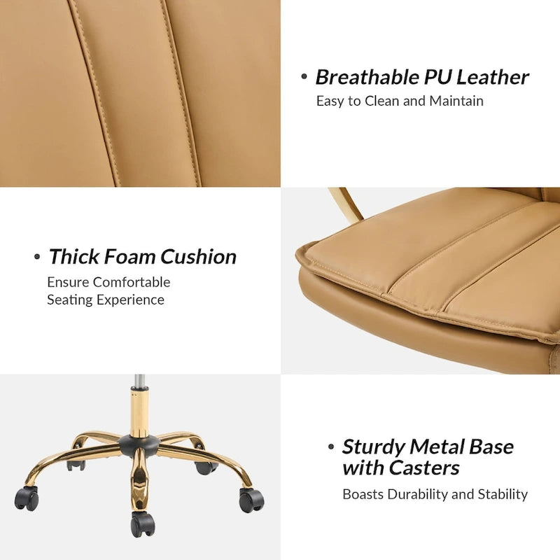 Fauteuil de bureau à bascule en cuir moderne Ignacio avec piètement en métal