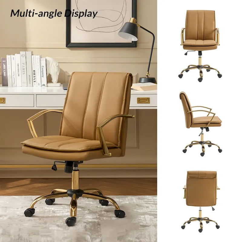Fauteuil de bureau à bascule en cuir moderne Ignacio avec piètement en métal