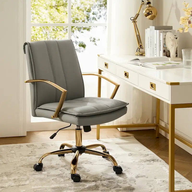 Fauteuil de bureau à bascule en cuir moderne Ignacio avec piètement en métal