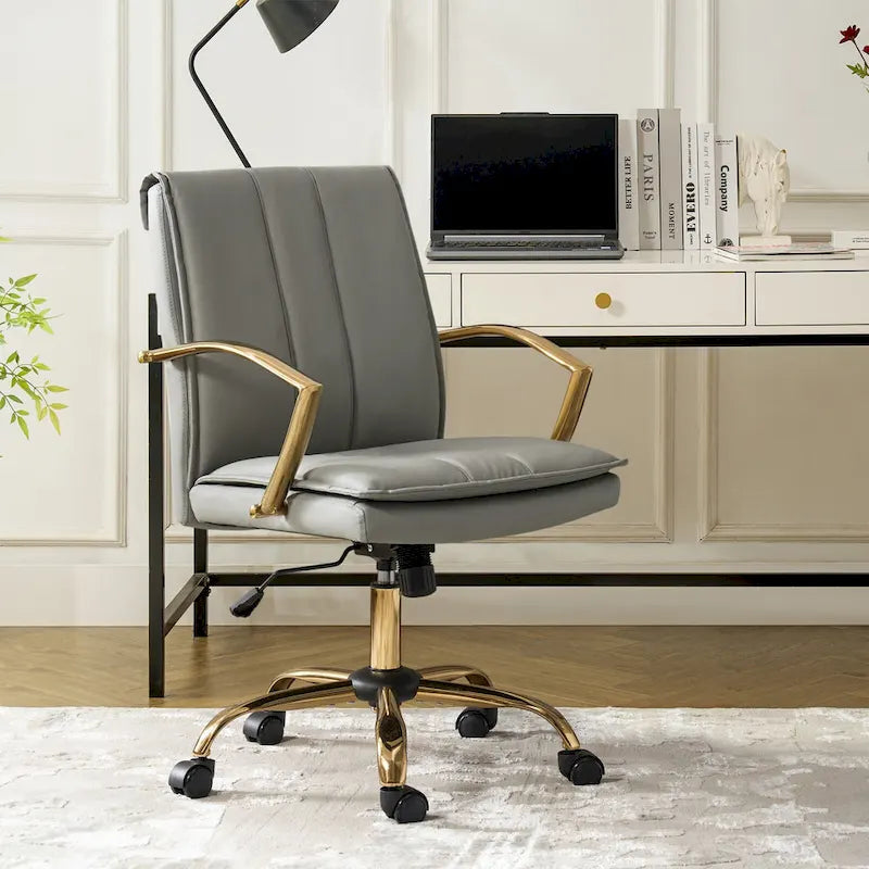 Fauteuil de bureau à bascule en cuir moderne Ignacio avec piètement en métal