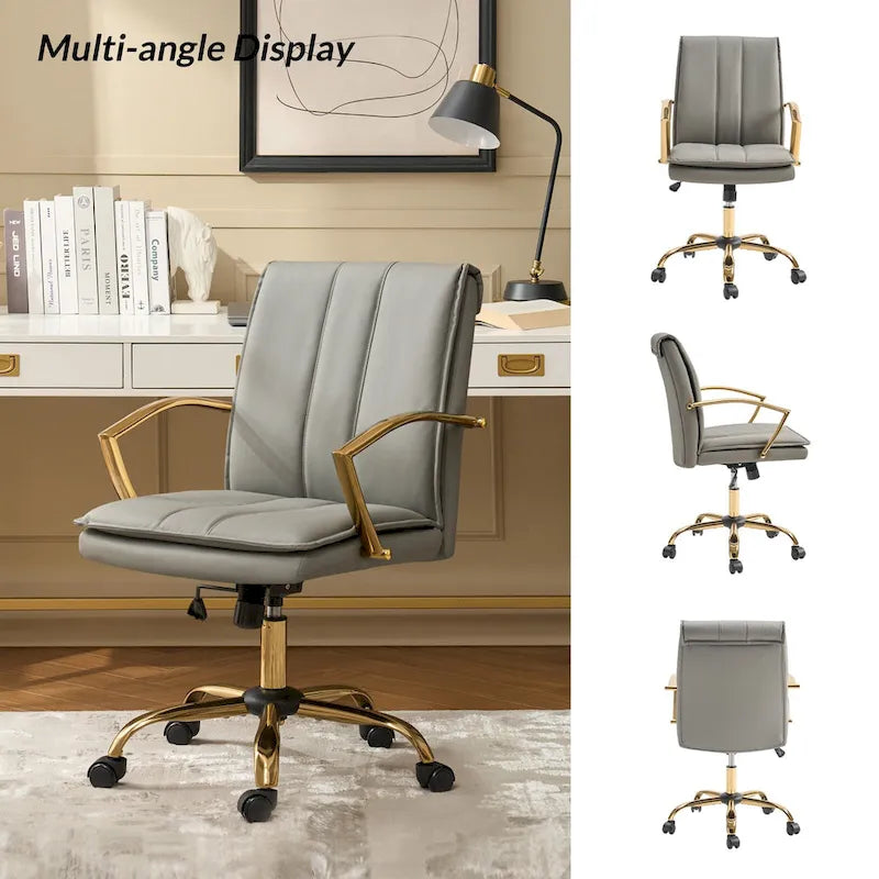 Fauteuil de bureau à bascule en cuir moderne Ignacio avec piètement en métal