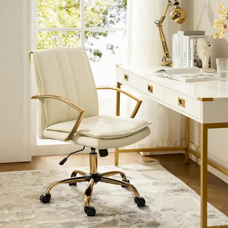Fauteuil de bureau à bascule en cuir moderne Ignacio avec piètement en métal