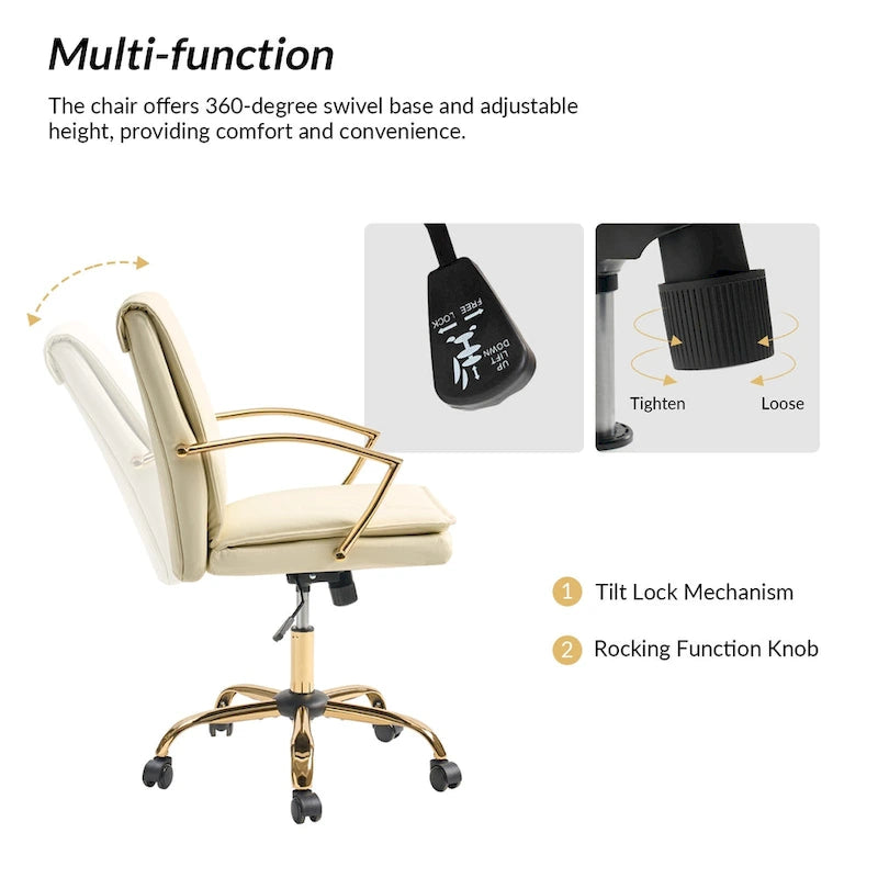 Fauteuil de bureau à bascule en cuir moderne Ignacio avec piètement en métal