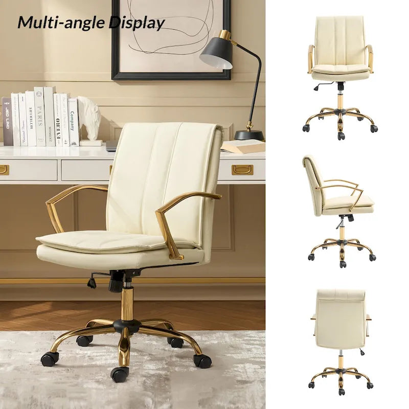 Fauteuil de bureau à bascule en cuir moderne Ignacio avec piètement en métal
