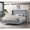 Roundhill Furniture Mavela Wide Wale Corduroy Upholstery Panel Bed, Blue