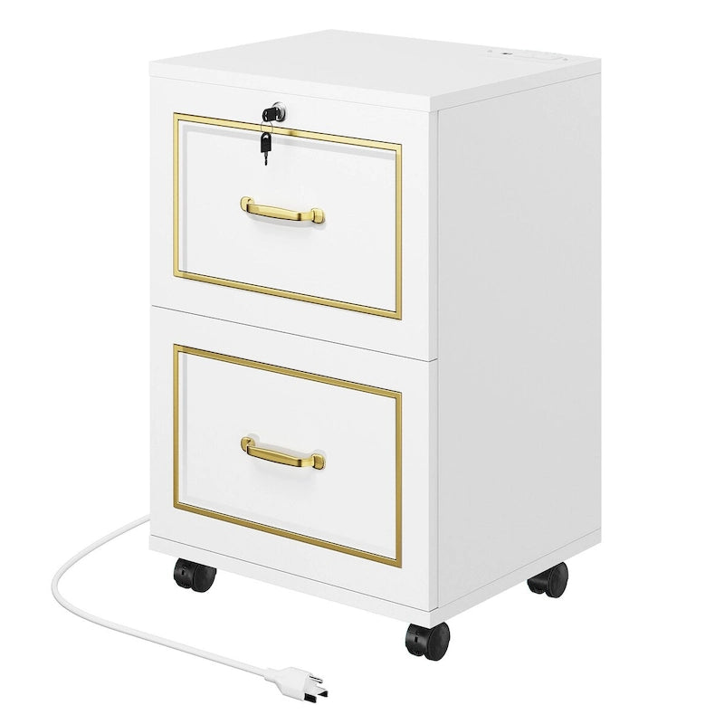 Moasis Meuble de Classement Mobile à 2 Tiroirs avec Support d'Imprimante Compatible A4, Format Lettre, Meuble de Classement avec Station de Charge
