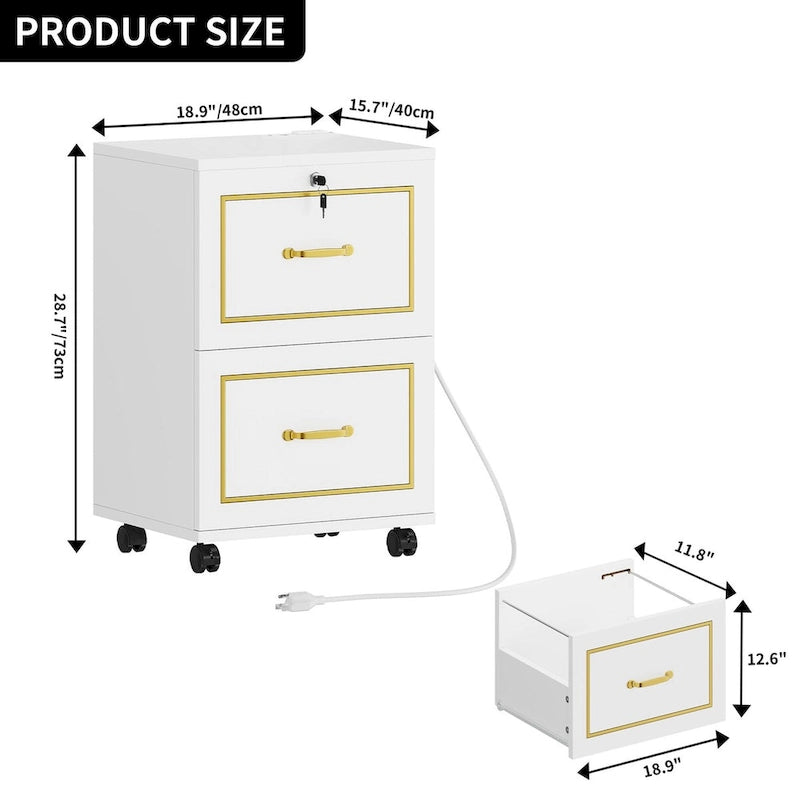 Moasis Meuble de Classement Mobile à 2 Tiroirs avec Support d'Imprimante Compatible A4, Format Lettre, Meuble de Classement avec Station de Charge