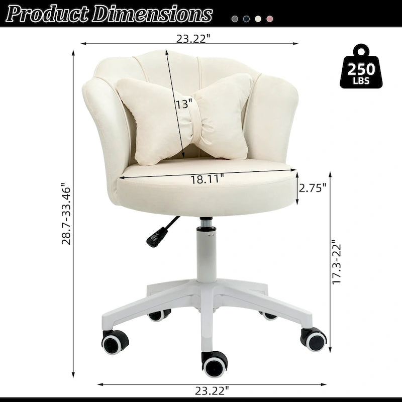 XINMICS Chaise de bureau en velours moderne, pivotante à 360°, hauteur réglable