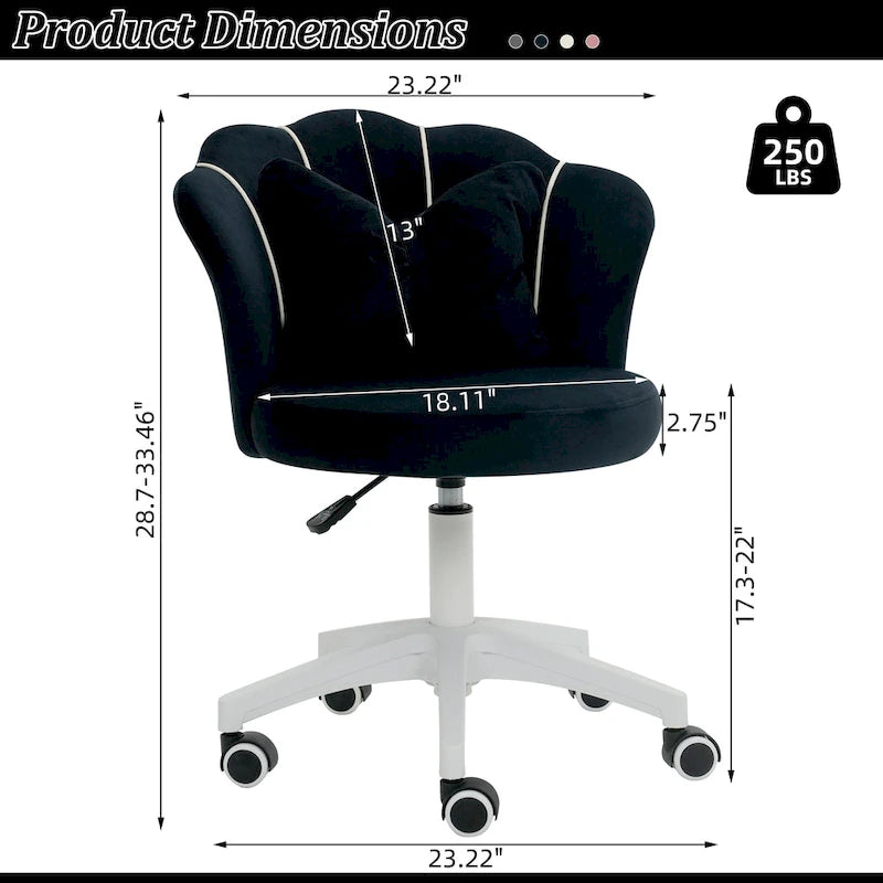 XINMICS Chaise de bureau en velours moderne, pivotante à 360°, hauteur réglable