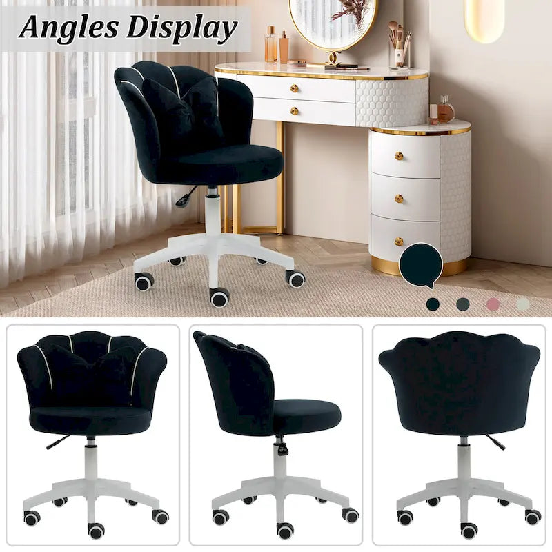 XINMICS Chaise de bureau en velours moderne, pivotante à 360°, hauteur réglable