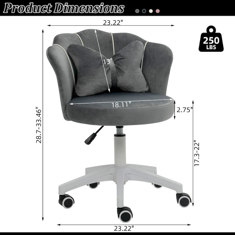 XINMICS Chaise de bureau en velours moderne, pivotante à 360°, hauteur réglable