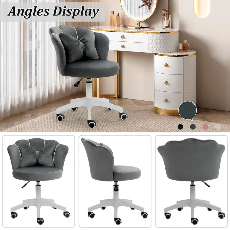 XINMICS Chaise de bureau en velours moderne, pivotante à 360°, hauteur réglable