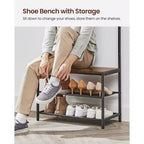 VASAGLE Meuble d'entrée avec banc et rangement à chaussures, Banc d'entrée avec porte-manteau et étagère à chaussures, Étagères en tissu