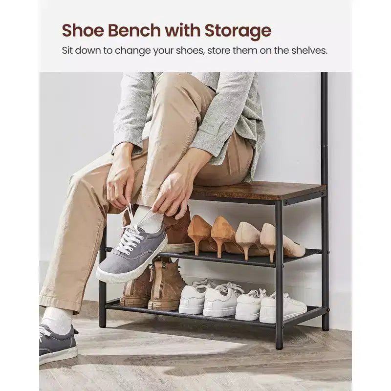 VASAGLE Meuble d'entrée avec banc et rangement à chaussures, Banc d'entrée avec porte-manteau et étagère à chaussures, Étagères en tissu